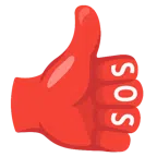 pulgar hacia arriba + símbolo de socorro