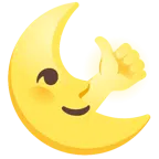 pulgar hacia arriba + luna de cuarto menguante con cara