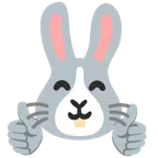 pulgar hacia arriba + cara de conejo