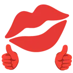pulgar hacia arriba + marca de beso