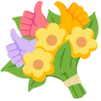 pulgar hacia arriba + ramo de flores