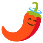 cara sonriendo con aureola + chile picante