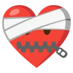 corazón vendado + cara con la boca cerrada con cremallera
