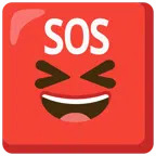 pulsante SOS + sorriso a bocca aperta con occhi chiusi