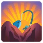 Sonnenaufgang über Bergen + Angel mit Fisch
