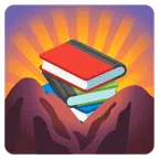Sonnenaufgang über Bergen + Bücherstapel