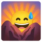 Sonnenaufgang über Bergen + grinsendes Gesicht mit Schweißtropfen
