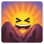 Sonnenaufgang über Bergen + Grinsegesicht mit zugekniffenen Augen