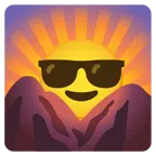 Sonnenaufgang über Bergen + lächelndes Gesicht mit Sonnenbrille