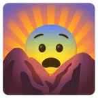 Sonnenaufgang über Bergen + ängstliches Gesicht