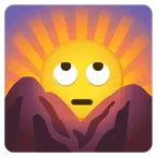 Sonnenaufgang über Bergen + Augen verdrehendes Gesicht