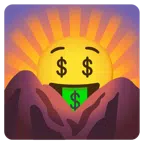 Sonnenaufgang über Bergen + Gesicht mit Dollarzeichen