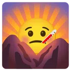 Sonnenaufgang über Bergen + Gesicht mit Fieberthermometer