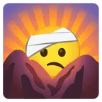 Sonnenaufgang über Bergen + Gesicht mit Kopfverband