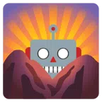Sonnenaufgang über Bergen + Roboter