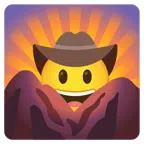 Sonnenaufgang über Bergen + Gesicht mit Cowboyhut
