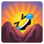 Sonnenaufgang über Bergen + sich vor Lachen auf dem Boden wälzen