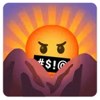 Sonnenaufgang über Bergen + Gesicht mit Symbolen über dem Mund