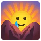 Sonnenaufgang über Bergen + lachendes Gesicht mit Träne