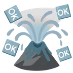 Vulkan + Großbuchstaben OK in blauem Quadrat