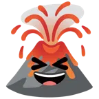 Vulkan + Grinsegesicht mit zugekniffenen Augen