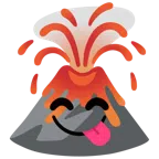 Vulkan + sich die Lippen leckendes Gesicht