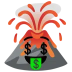 Vulkan + Gesicht mit Dollarzeichen