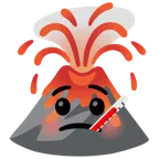 Vulkan + Gesicht mit Fieberthermometer