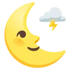 Mondsichel mit Gesicht rechts + Wolke mit Blitz