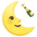 Mondsichel mit Gesicht rechts + Flasche mit knallendem Korken