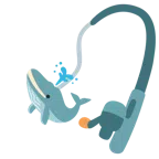 canna da pesca + balena che spruzza acqua