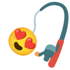 canna da pesca + faccina con sorriso e occhi a cuore