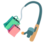canna da pesca + borse della spesa