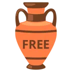 Amphore + Wort „Free“ in blauem Quadrat