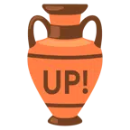 Amphore + Schriftzug „UP!“ im blauen Quadrat