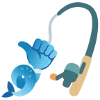 pulgar hacia arriba + caña de pescar