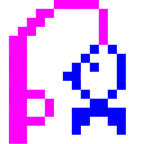 Computerspiel-Monster + Angel mit Fisch