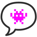 Computerspiel-Monster + Sprechblase mit drei Punkten