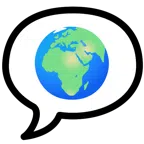 Sprechblase mit drei Punkten + Globus mit Europa und Afrika