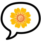 Sprechblase mit drei Punkten + gelbe Blüte