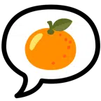 Sprechblase mit drei Punkten + Mandarine