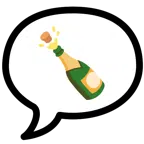 Sprechblase mit drei Punkten + Flasche mit knallendem Korken