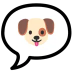 Sprechblase mit drei Punkten + Hundegesicht
