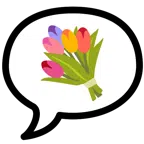 Sprechblase mit drei Punkten + Blumenstrauß
