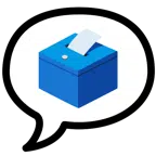 Sprechblase mit drei Punkten + Urne mit Wahlzettel