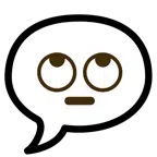 Sprechblase mit drei Punkten + Augen verdrehendes Gesicht