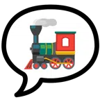 Sprechblase mit drei Punkten + Dampflokomotive