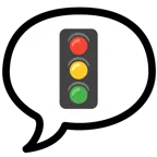 Sprechblase mit drei Punkten + vertikale Verkehrsampel