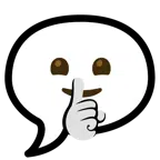 Sprechblase mit drei Punkten + ermahnendes Gesicht