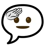 Sprechblase mit drei Punkten + salutierendes Gesicht